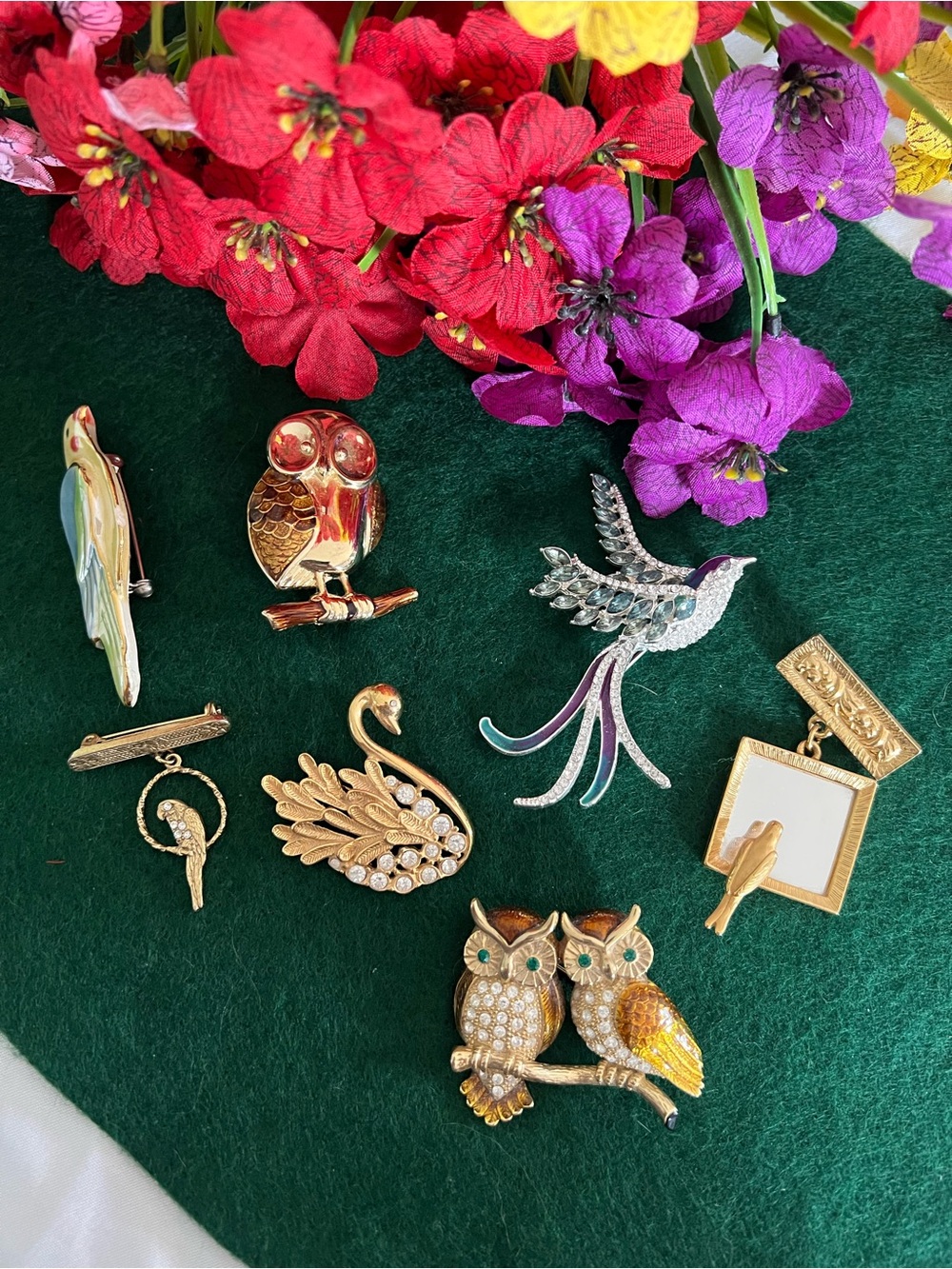 Mixed Bird Brooches Lot of 7 - Assorted Colors